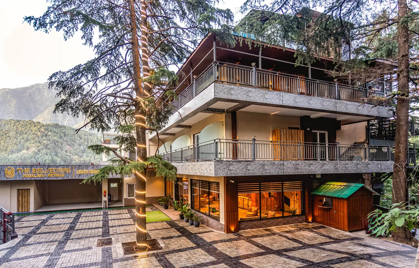 Facade and forecourt of The Belvedere Himalayan Retreat, McLeod Ganj