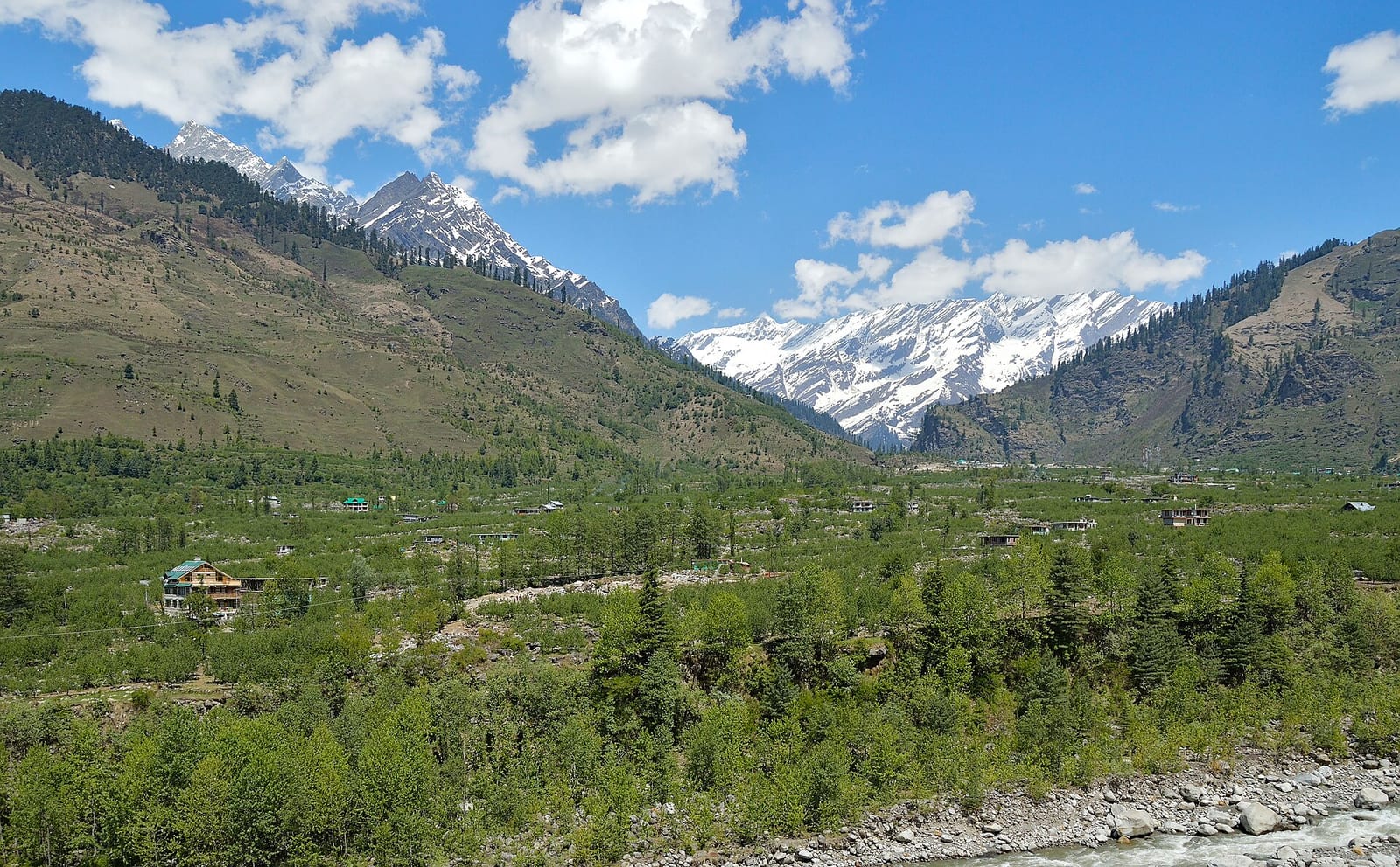 Snow peaks above the upper Kullu valley of the Beas near Palchan, Kullu district